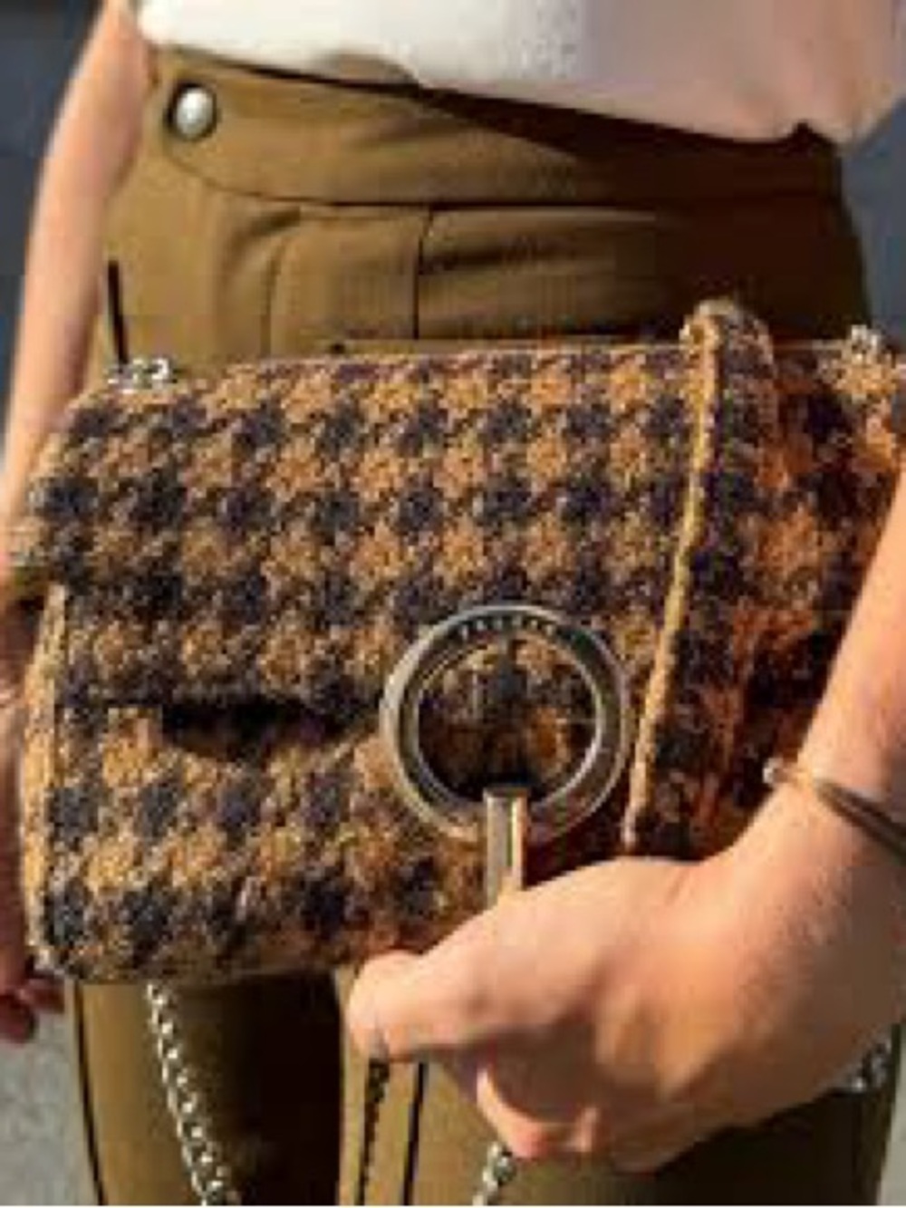 Sandro Brown Houndstooth Chain Shoulder Bag - Picture 2 of 7